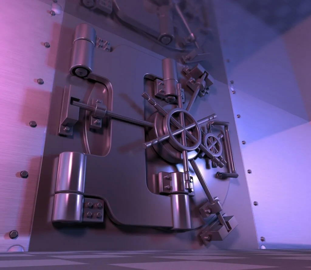 purple bank vault door