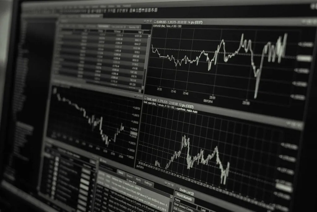 computer monitor with stock charts